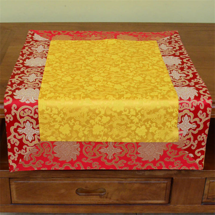 Chemin de table en brocart avec motif de fleur de dragon Vajra et symboles de bon augure