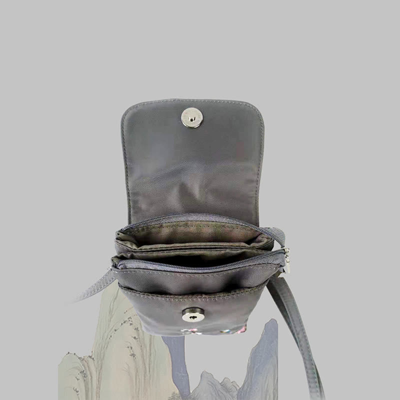 Sac à bandoulière en Buddha Stones imperméable brodé à la main avec fleurs de lotus