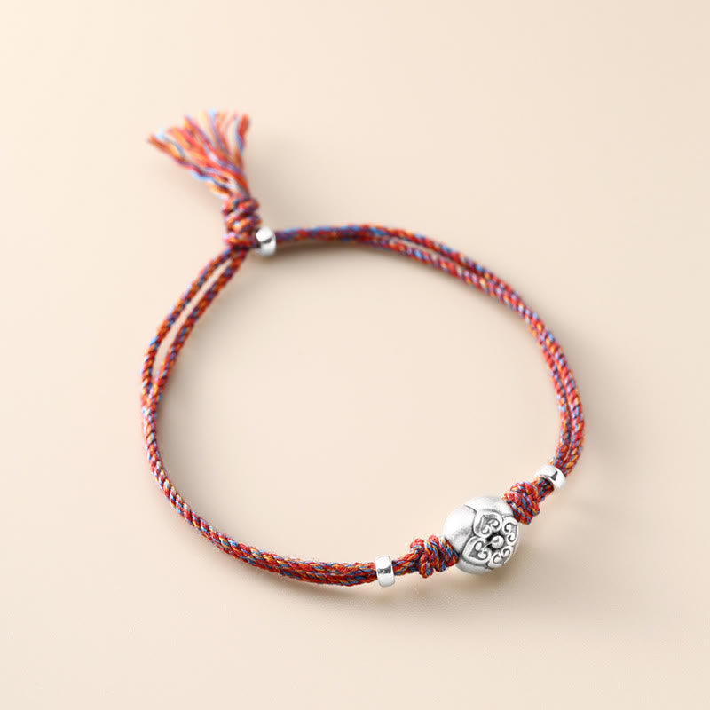 Bracelet tressé multicolore en argent sterling 999 avec pierre porte-bonheur Kaki de Buddha Stones