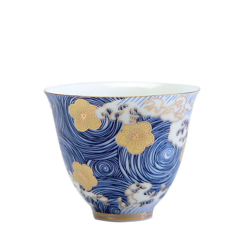 Tasse à thé en céramique avec Buddha Stones et vagues de l'océan vintage