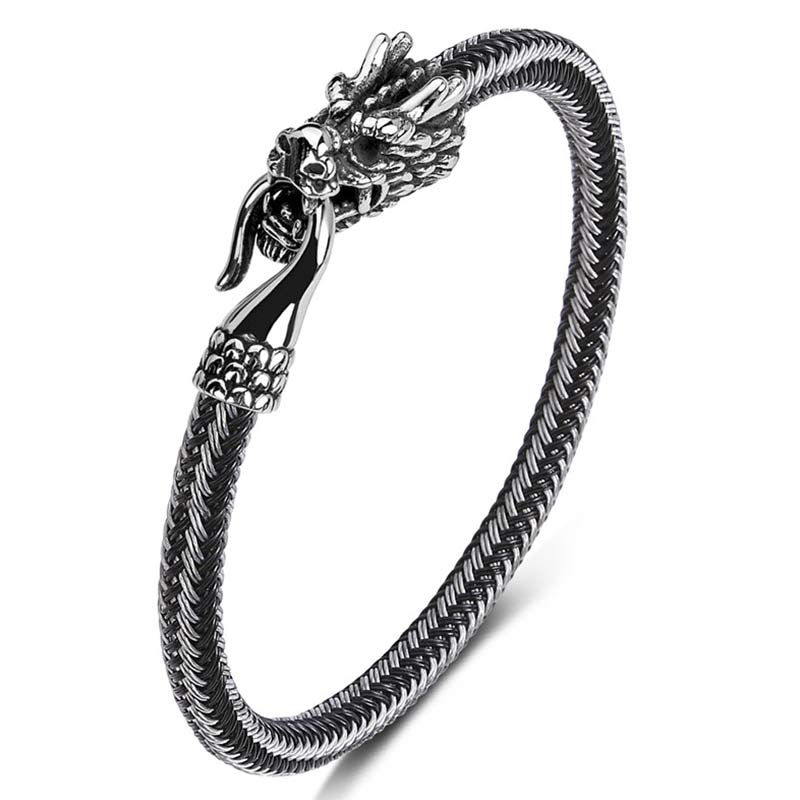 Bracelet de protection en acier titane avec dragon et Buddha Stones