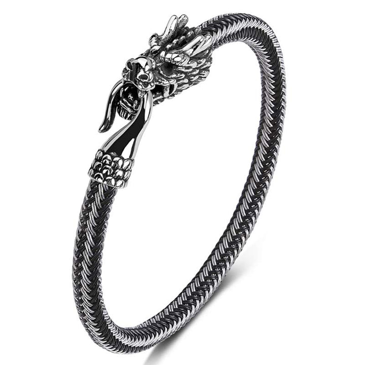 Bracelet de protection en acier titane avec dragon et Buddha Stones