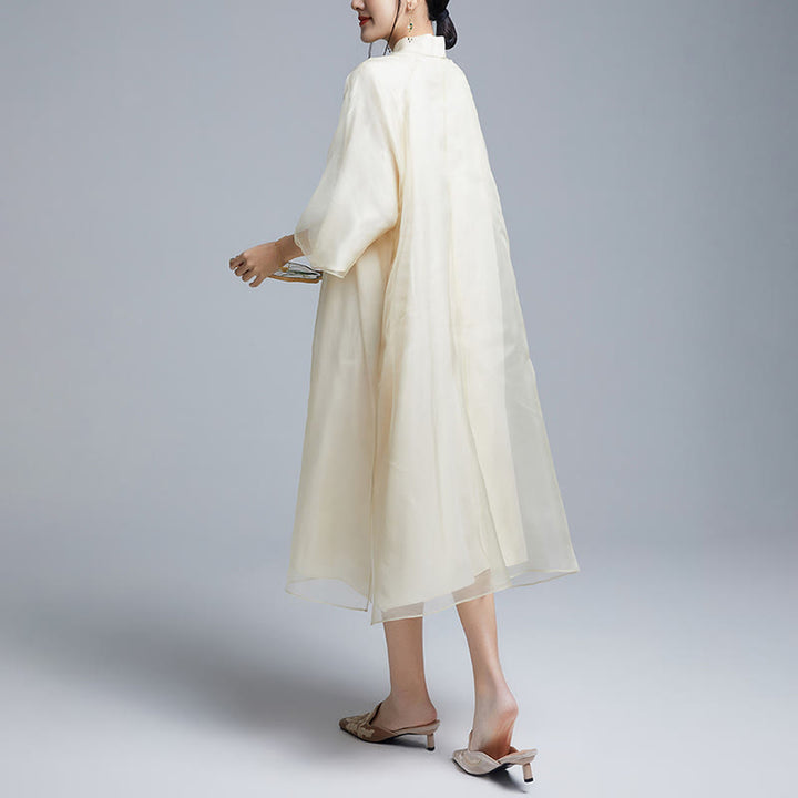 Robe qipao vintage en soie de Buddha Stones 100 % 6 momme avec broderie de fleurs et de papillons pour femme - image 7