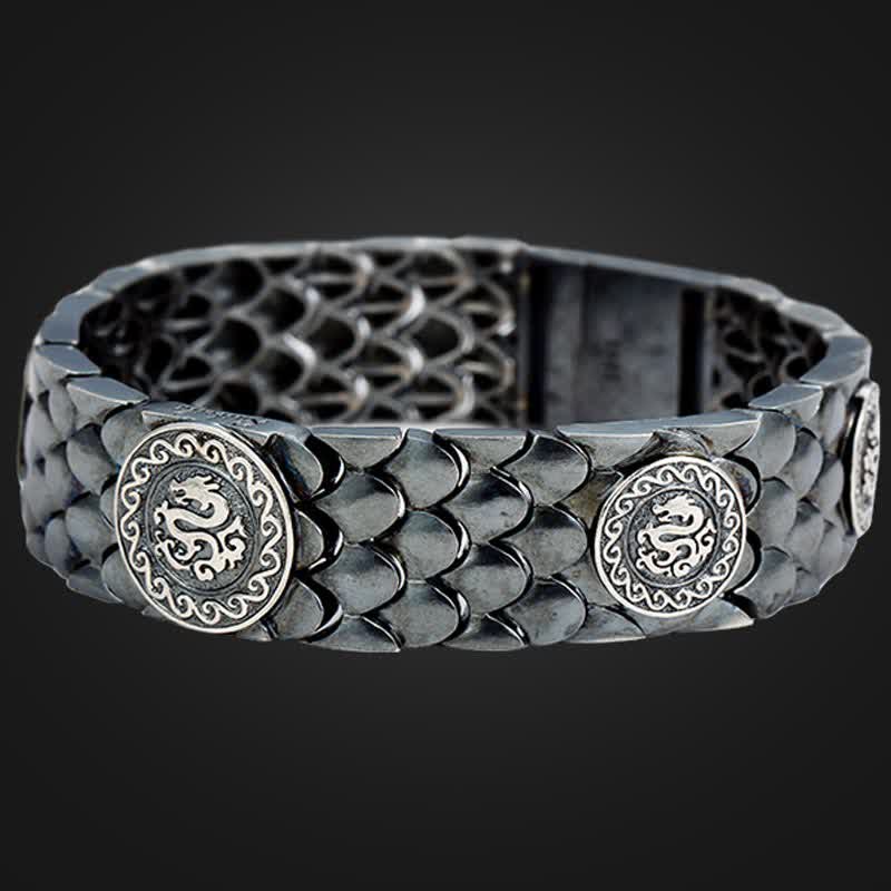 Bracelet jonc porte-bonheur en argent sterling 925 avec écailles de dragon et Buddha Stones
