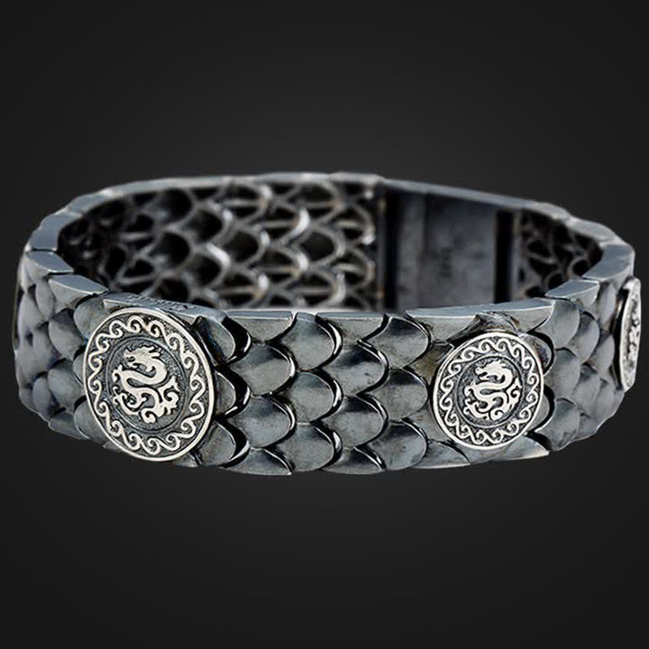 Bracelet jonc porte-bonheur en argent sterling 925 avec écailles de dragon et Buddha Stones