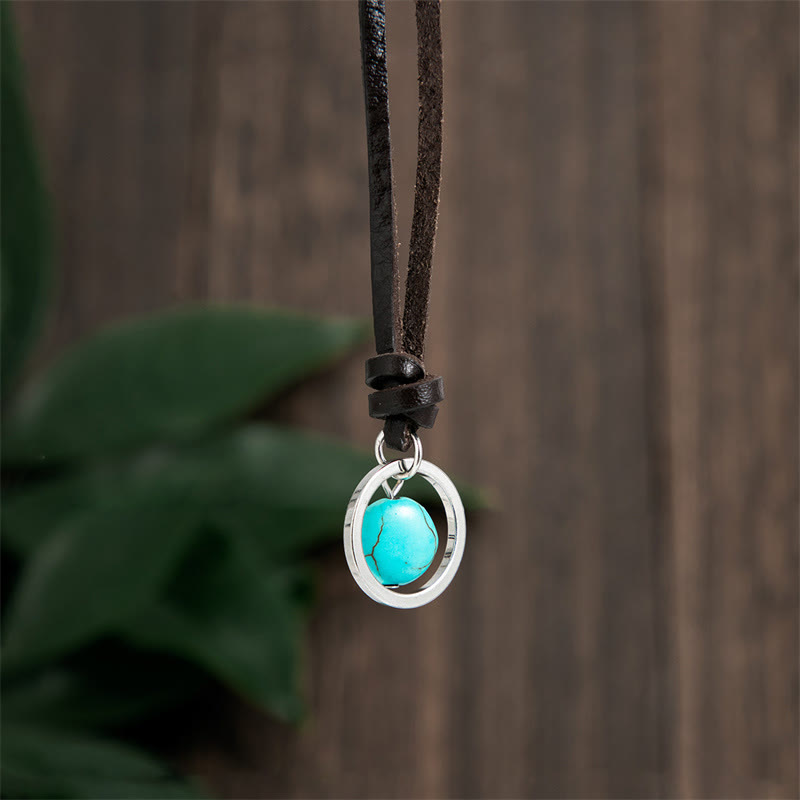 Collier pendentif en pierre turquoise ronde de Buddha Stones