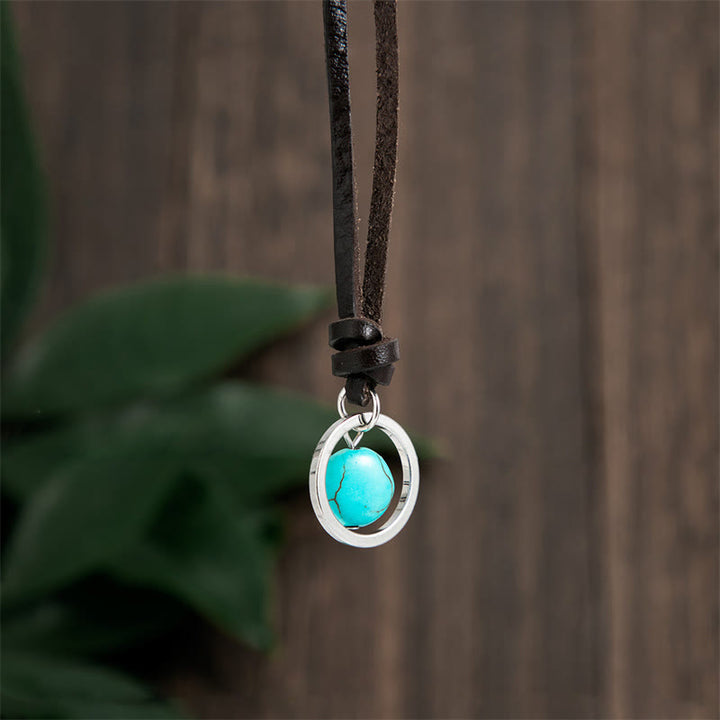 Collier pendentif en pierre turquoise ronde de Buddha Stones