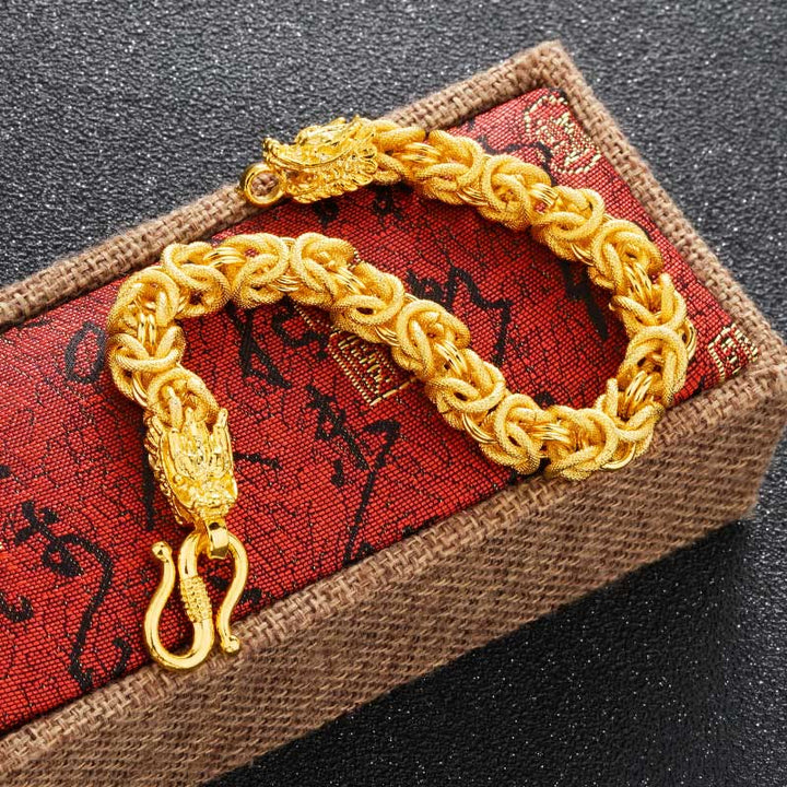Bracelet de protection à double tête de dragon plaqué or 24 carats de Buddha Stones