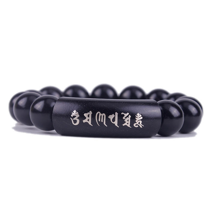 Bracelet d'équilibre incrusté de Buddha Stones en argent sterling 999 et bois d'ébène Om Mani Padme Hum