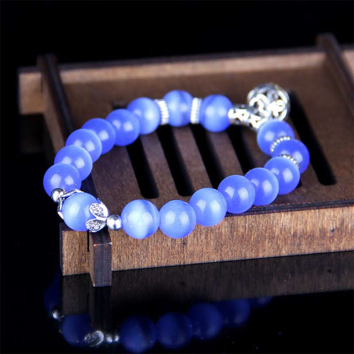Bracelet porte-bonheur tibétain œil de chat Buddha Stones