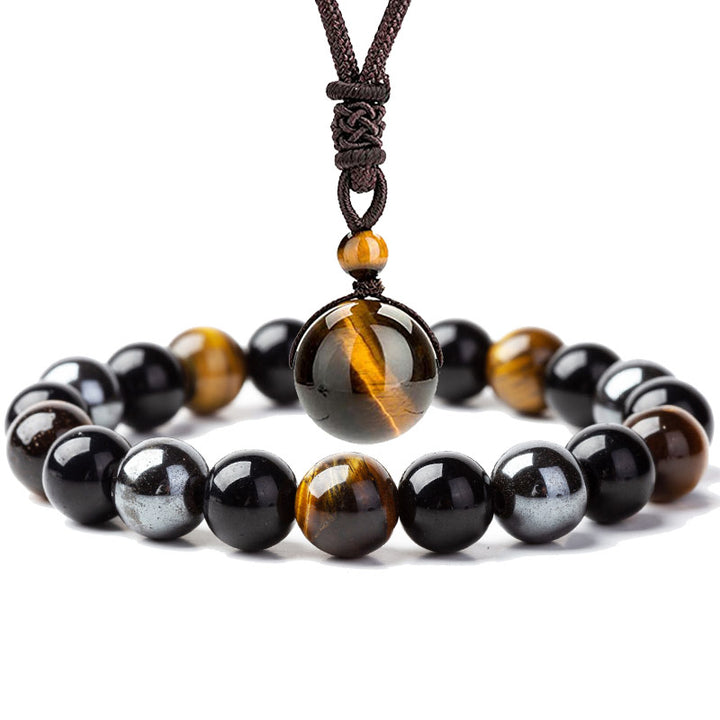 Ensemble collier et bracelet en œil de tigre tibétain Buddha Stones