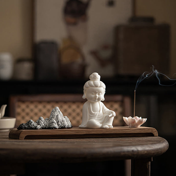 Buddha Stones Fleur de Lotus Tathagata Kwan Yin Avalokitesvara Ksitigarbha Méditation Bâton en céramique Brûleur d'encens Décoration