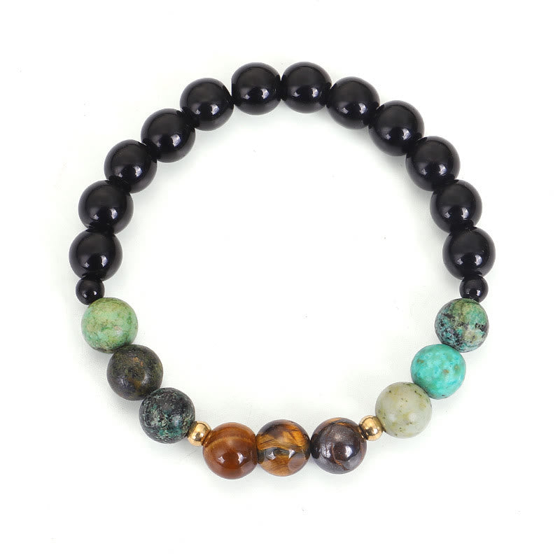 Collier Bracelet Mala 108 Perles Pierre Naturelle Oeil de Tigre Turquoise Protection Force Buddha Stones