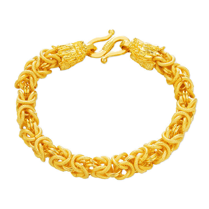 Bracelet de protection à double tête de dragon plaqué or 24 carats de Buddha Stones