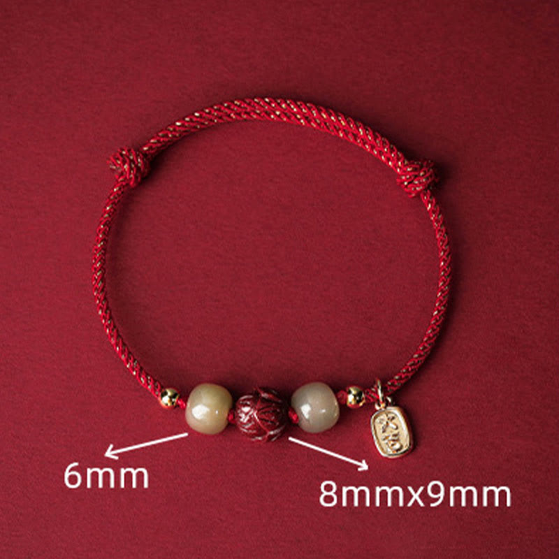 Bracelet en corde fait main en jade Hetian plaqué or 14 carats avec lotus porte-bonheur de Buddha Stones - image 4