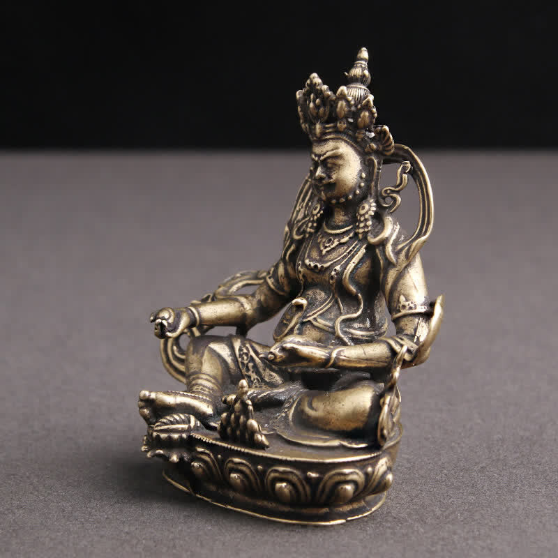 Buddha Stones Jaune Jambhala Bodhisattva Figurine Sérénité Statue en Cuivre Décoration