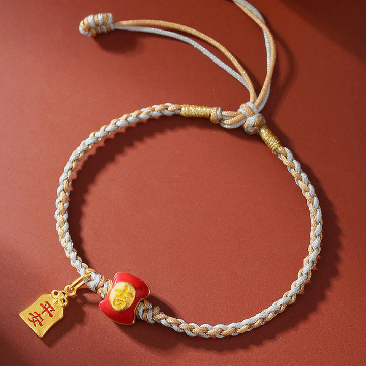 Bracelet tressé en argent sterling 925 fait à la main avec des Buddha Stones et des bénédictions de caractères chinois de bon augure