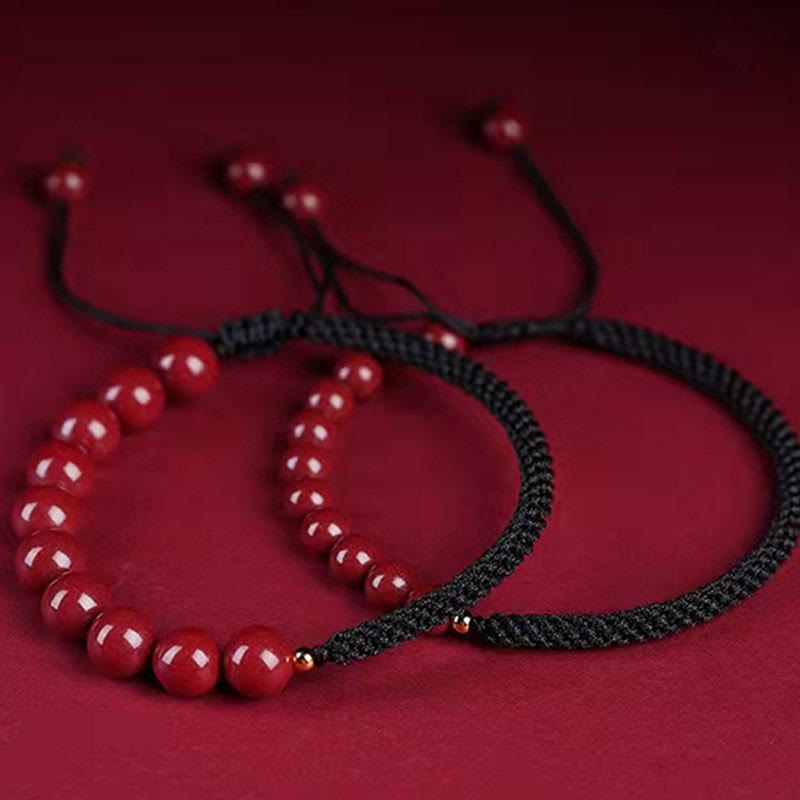 Bracelet en corde de bénédiction avec nœud King Kong en cinabre naturel et Buddha Stones