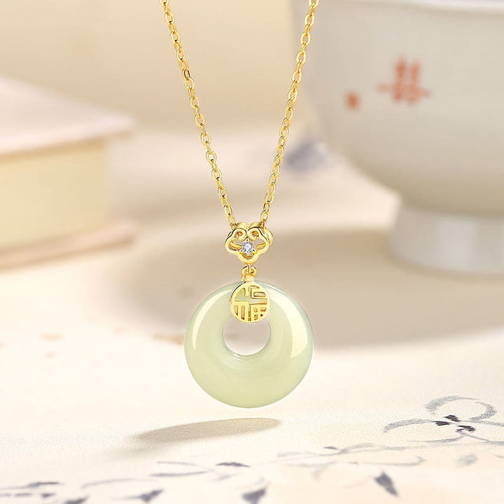 Buddha Stones en argent sterling 925 avec pendentif en forme de feuille de ginkgo, papillon, calcédoine rose, jade Hetian, boucle de paix, caractère Fu, harmonie