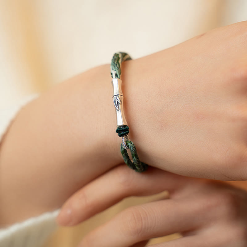 Bracelet en argent sterling 925 avec cordon de protection et nœud de réincarnation en bambou