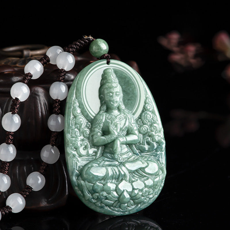 Collier pendentif amulette de richesse en jade naturel Avalokitesvara Buddha Stones - image 2