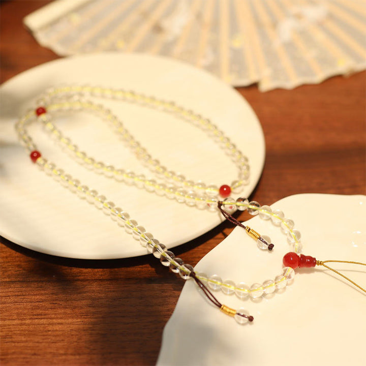 Bracelet de protection quadruple tour en argent sterling 925 avec 108 Buddha Stones Mala en agate blanche naturelle et agate rouge