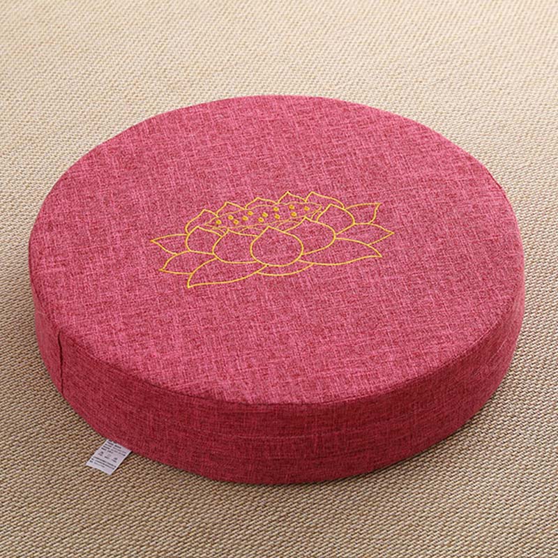 Coussin de siège de méditation en coton et lin avec broderie de Buddha Stones et de lotus - Doux - 40 cm x 10 cm - Rose foncé - image 20