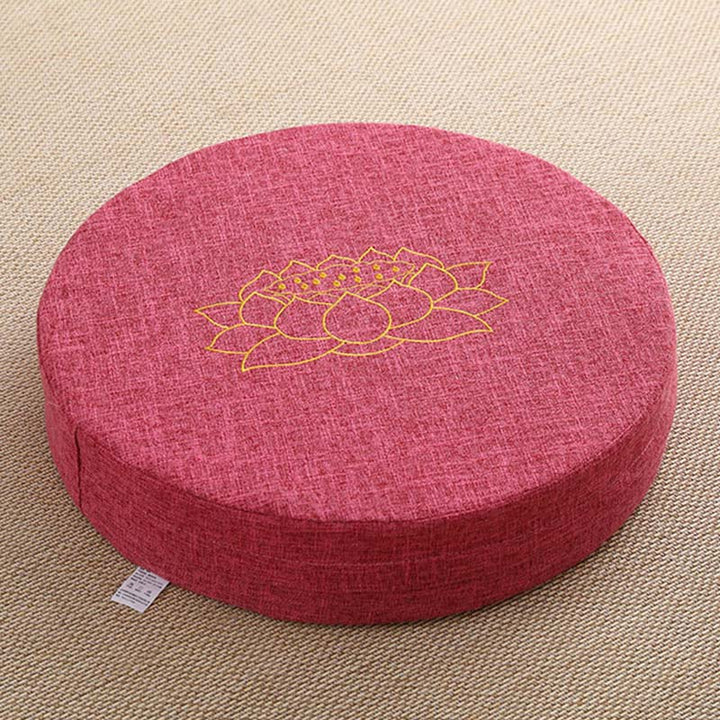 Coussin de siège de méditation en coton et lin avec broderie de Buddha Stones et de lotus - Doux - 40 cm x 10 cm - Rose foncé - image 20