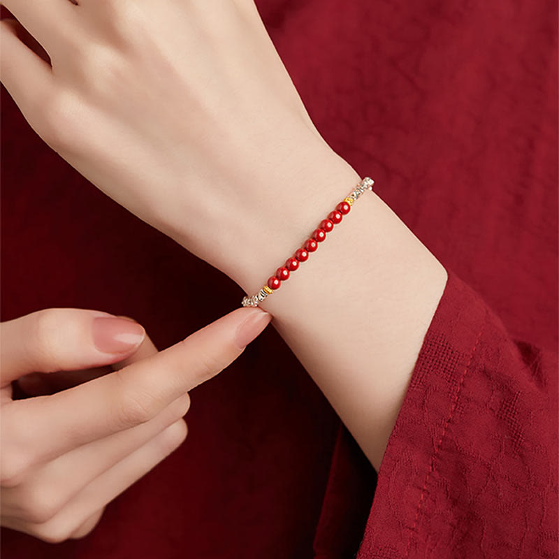 Bracelet de bénédiction du personnage Fu en argent sterling 925 et cinabre de Buddha Stones - image 5