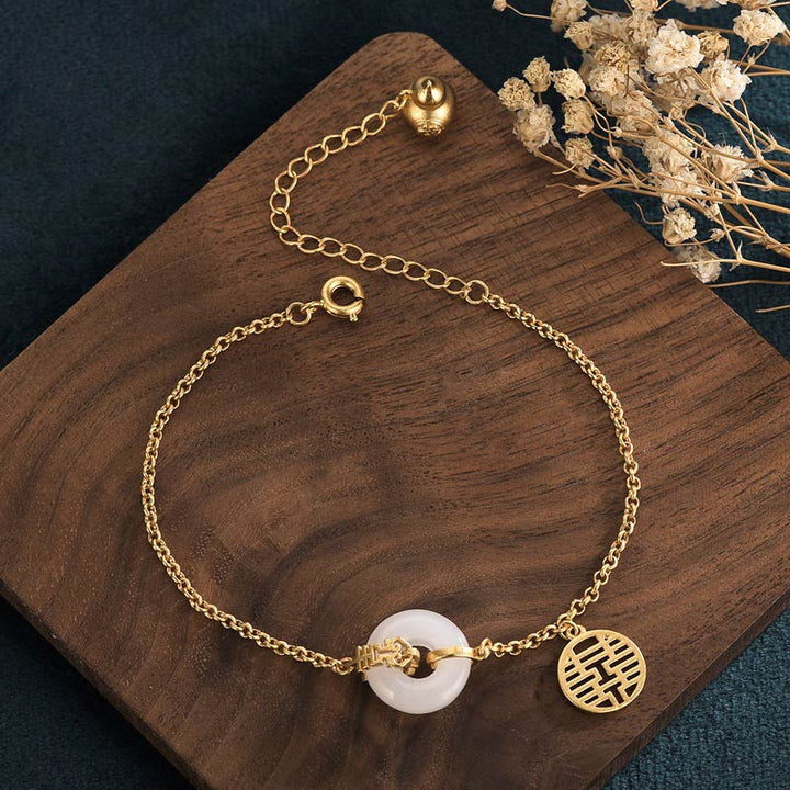Bracelet de fortune double bonheur en jade blanc Buddha Stones