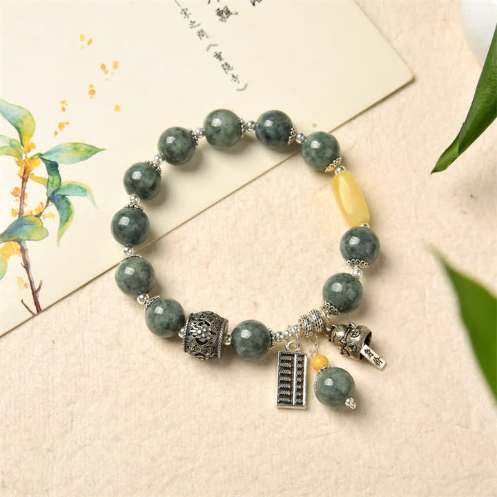 Bracelet de réussite en argent sterling 925 avec chat porte-bonheur en jade cyan et ambre Abacus - image 8