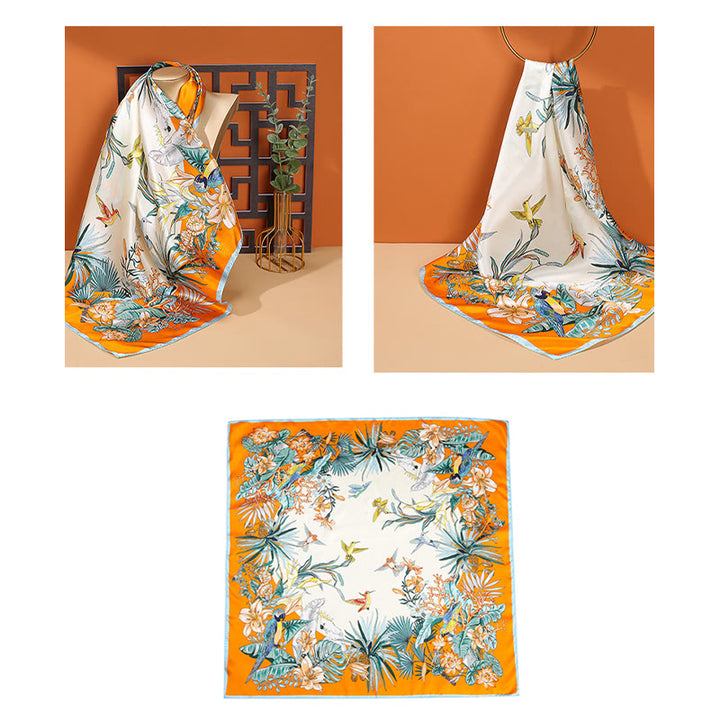 Foulard pour cheveux en soie de mûrier 100 % Buddha Stones et scène pastorale en montgolfière