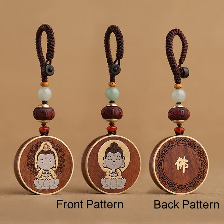 Porte-clés de voiture en bois d'ébène, Buddha Stones , bois de rose, Avalokitesvara Om Mani Padme Hum, décoration