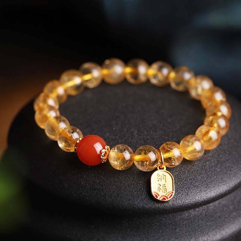 Bracelet porte-bonheur en Buddha Stones, citrine, agate rouge