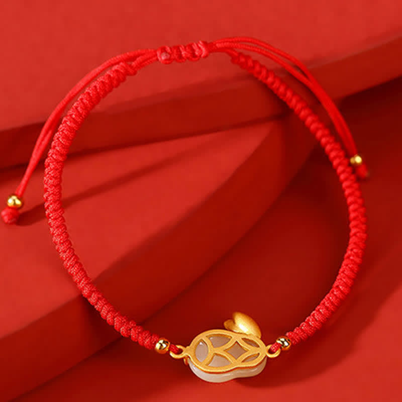 Bracelet de protection en fil rouge en jade blanc Hetian de l'année du lapin en argent sterling 925 Buddha Stones
