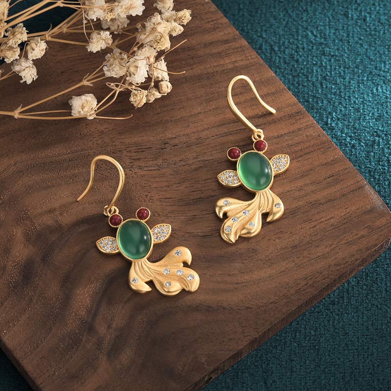 Boucles d'oreilles FengShui Jade Koi Fortune