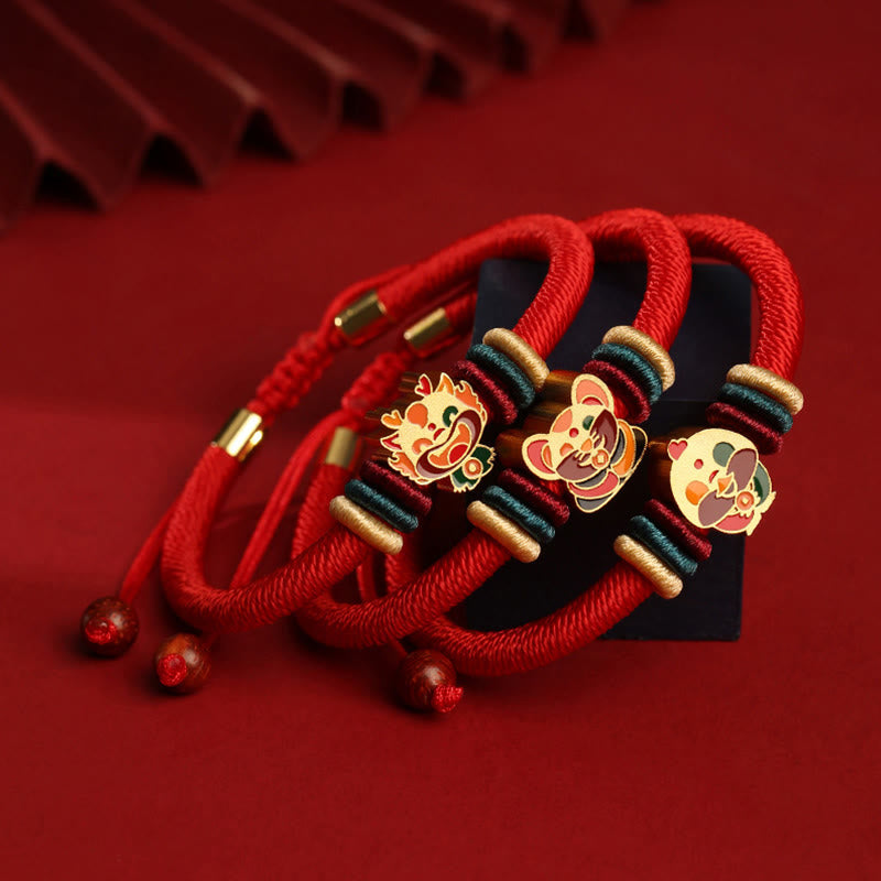 Bracelet tressé rouge en argent sterling 925 fait main avec Buddha Stones Année du Dragon, joli signe du zodiaque chinois
