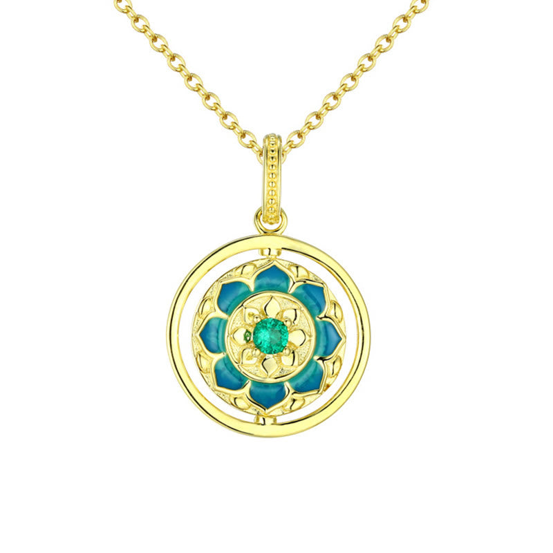 Collier pendentif rotatif en argent sterling 925 avec Buddha Stones et fleur de lotus en zircone
