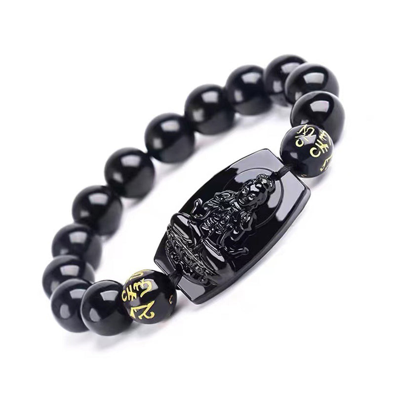 Bracelet de protection en obsidienne avec Buddha Stones et signe du zodiaque chinois