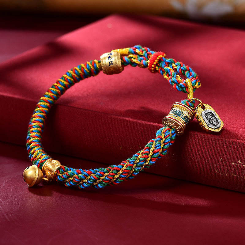 Bracelet amulette tibétain en Buddha Stones sculptées Om Mani Padme Hum déesse de la richesse Zakiram - Multicolore (tour de poignet 14-20 cm) - image 1
