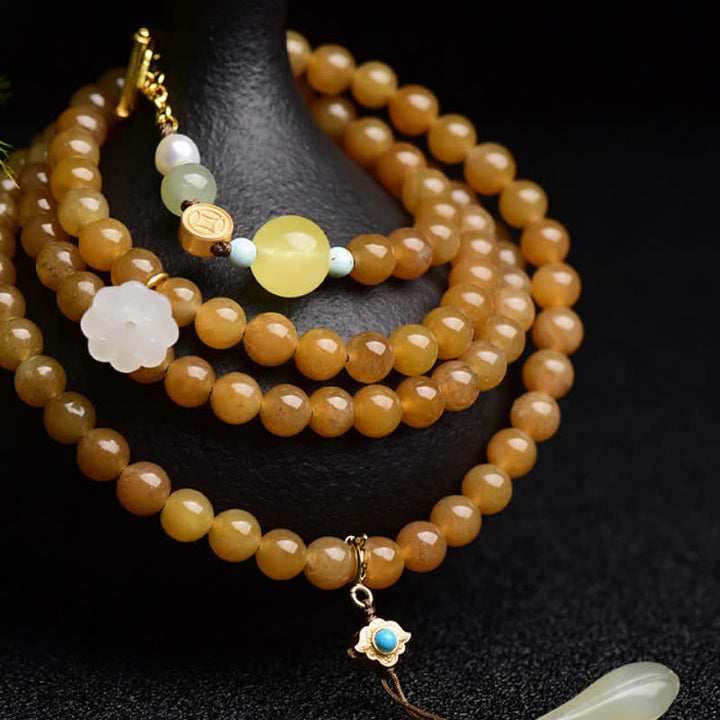 Bracelet de réussite en jade blanc et perles de lotus, topaze naturelle de Hetian, ambre et lotus