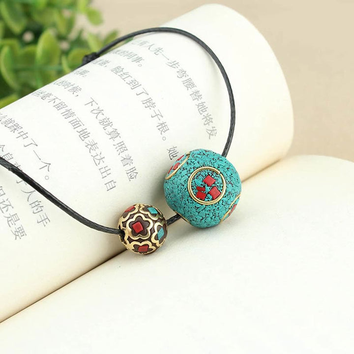 Collier avec Buddha Stones et double perle turquoise tibétaine pour la protection et la force