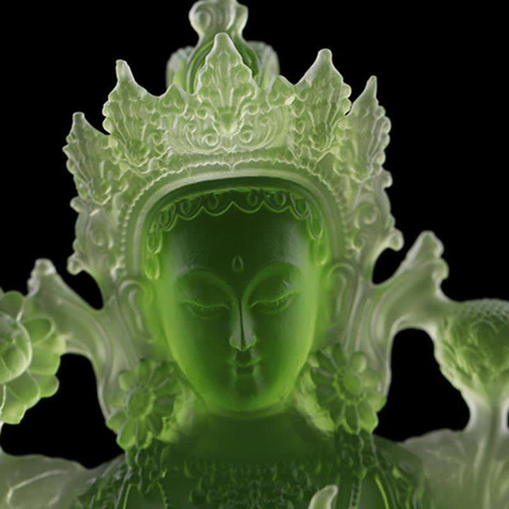 Buddha Stones Bodhisattva Tara verte Pièce d'art en cristal Liuli faite à la main Protection Maison Bureau Statue Décoration - image 2