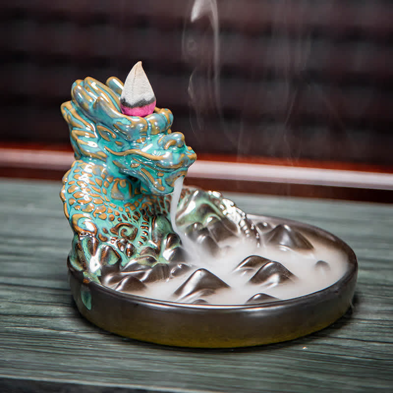 Brûleur d'encens à reflux en céramique à motif de dragon