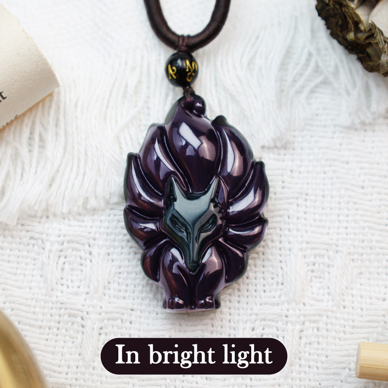 Collier pendentif positif en obsidienne arc-en-ciel naturelle Buddha Stones et obsidienne dorée brillante à neuf queues