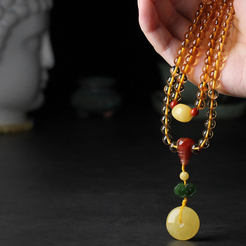 Bracelet à breloques de protection PiXiu en agate rouge avec boucle de paix en ambre et citrine naturelle de 108 perles de Mala - image 5