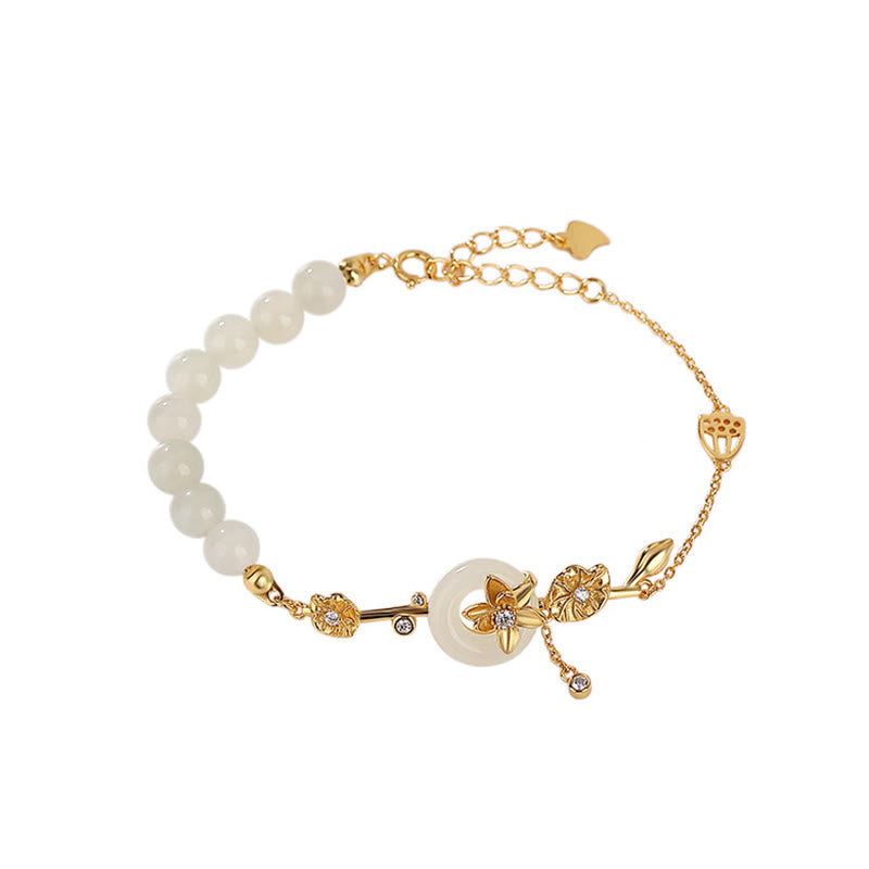 Bracelet chaîne porte-bonheur en argent sterling 925 avec boucle de paix en jade Hetian et Buddha Stones