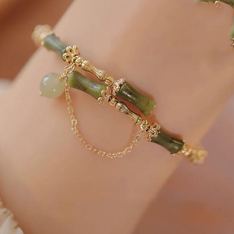 Bracelet porte-bonheur en jade et bambou avec Buddha Stones