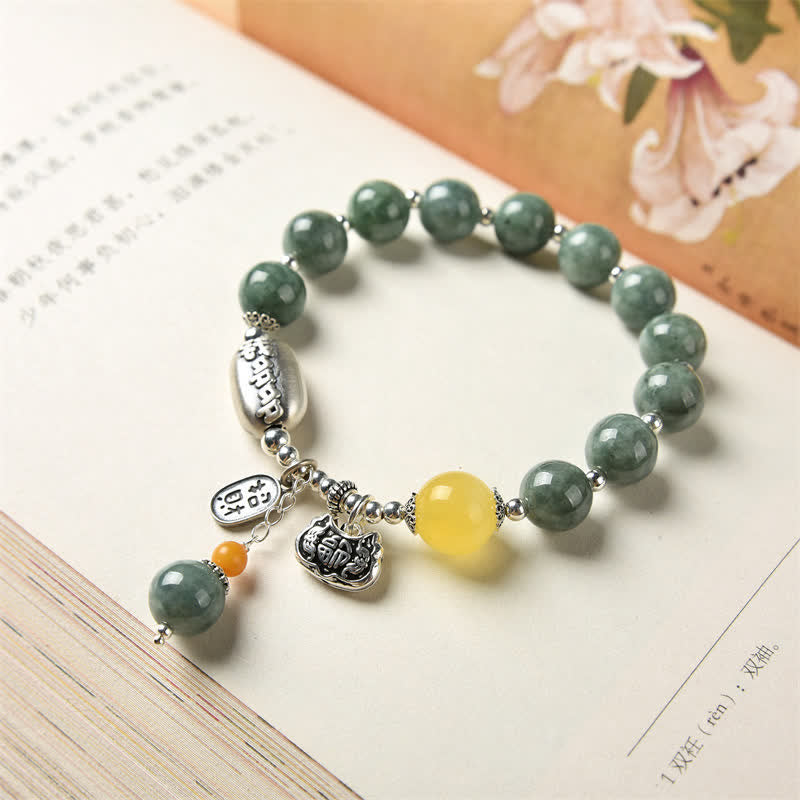 Bracelet de réussite en argent sterling 925 et jade cyan avec Buddha Stones