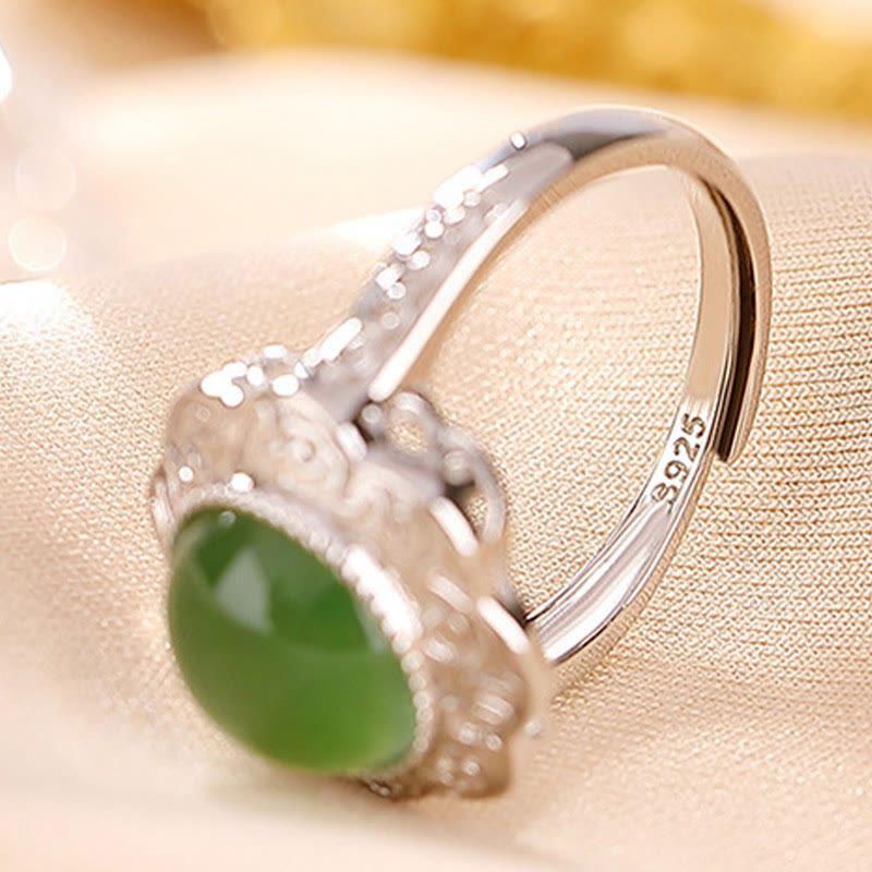 Bague ajustable en argent sterling 925 Buddha Stones et jade cyan Hetian - image 4